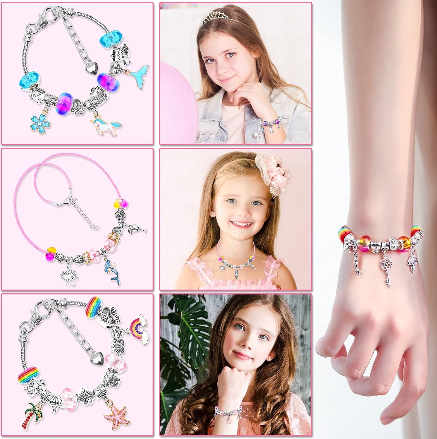 110 Pcs Charm Bracelets Making Kit for Girls, Thrilez Charm Beads Bracelet Jewelry Kit with Bracelets, Beads, Jewelry Charms Gift Set for Adults Kids Girls
