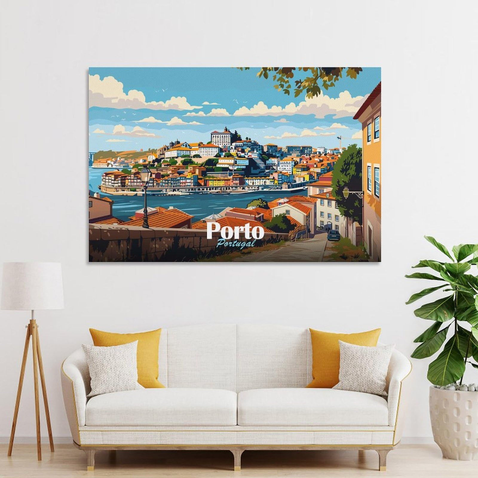 Junmoney Porto, Portugal Cityscape Canvas Wall Art 16x24inch(40x60cm), for Workspace Walls, Study Corners Or Bedrooms, Wall Art That Adds Style to Work Areas