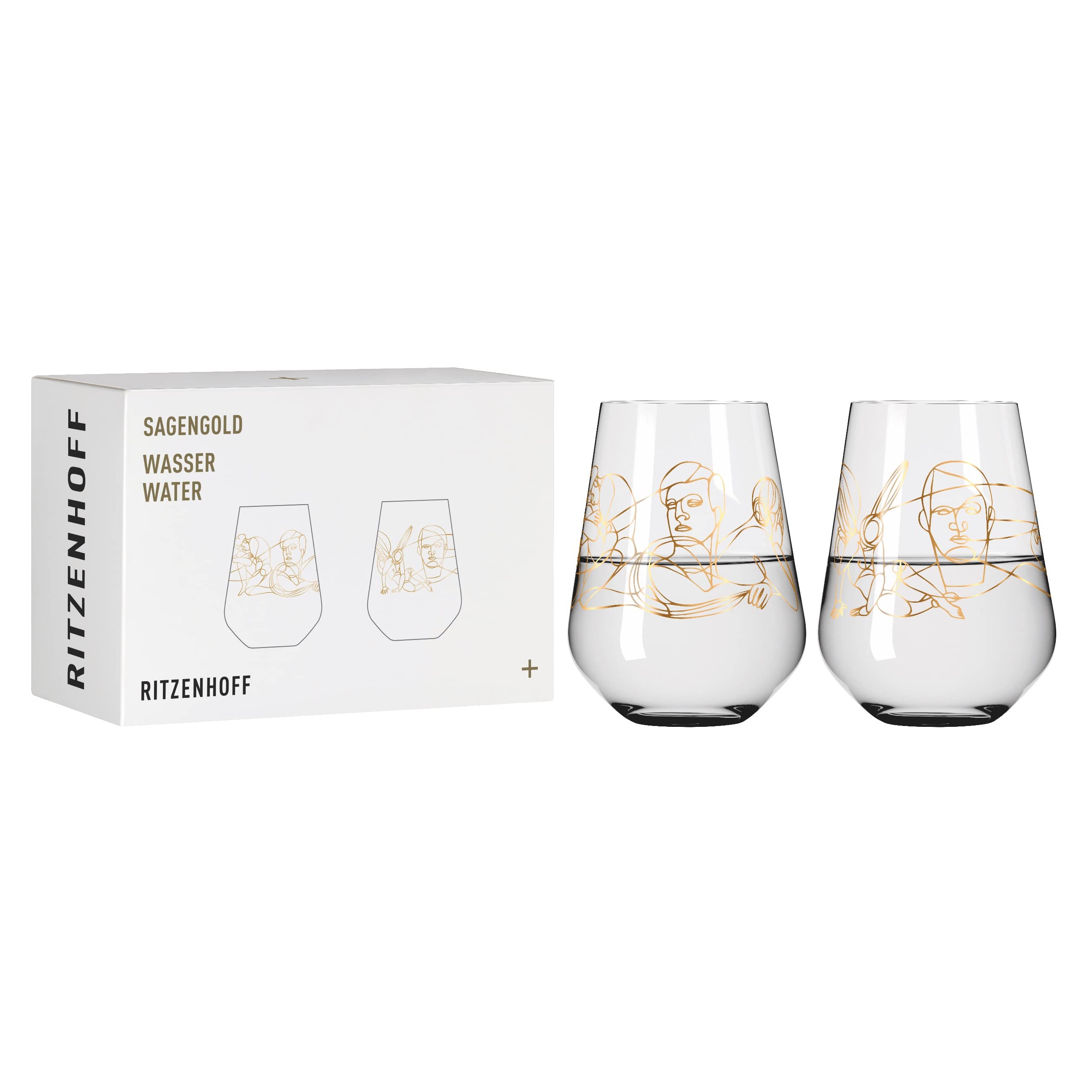 Ritzenhoff 3421001 Water Glass 500 ml - Series Sagengold No. 1 - Set of 2, Mythology Motif, Real Gold - Made in Germany