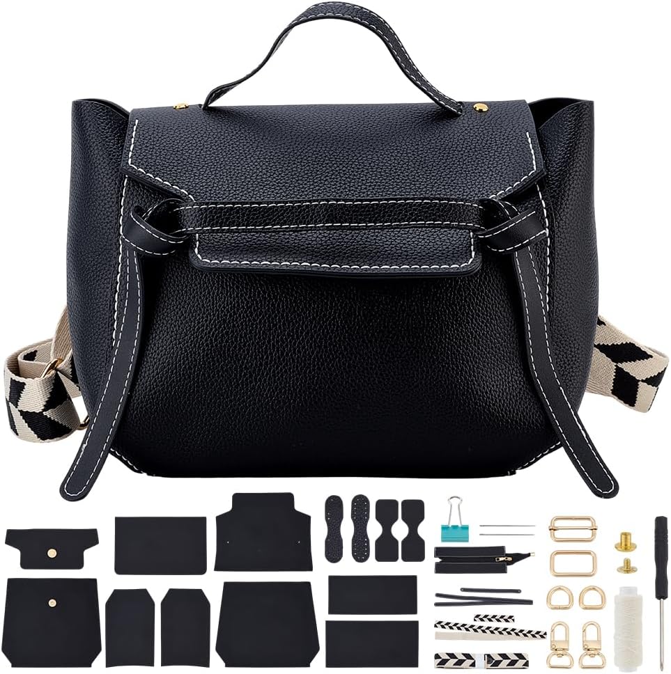 WEBEEDY DIY PU Leather Purse Making Kit DIY Crossbody Bag Sewing Set with Instruction, Knitting Crochet All Materials Kit for Women Birthday Christmas Handmade Bag Gift, 11.8x8.3x5.1 Inch