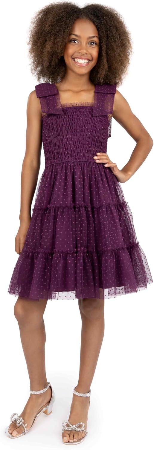 Speechless Girls' Sleeveless Mesh Dot Tiered Tulle Dress