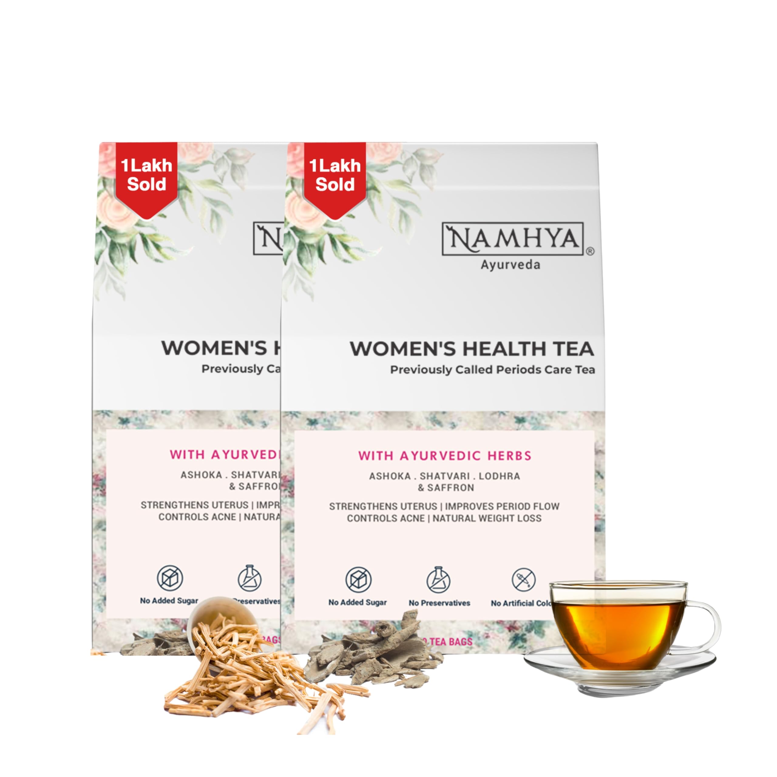 Namhya PCOS PCOD Green Tea | PCOS tea for women | Loaded with Natural Ayurvedic Herbs (Shatavari and Ashoka) for Hormonal Balance & Better Period Cycle 3.53 oz (Unflavoured Tea Bags - 50 Count)