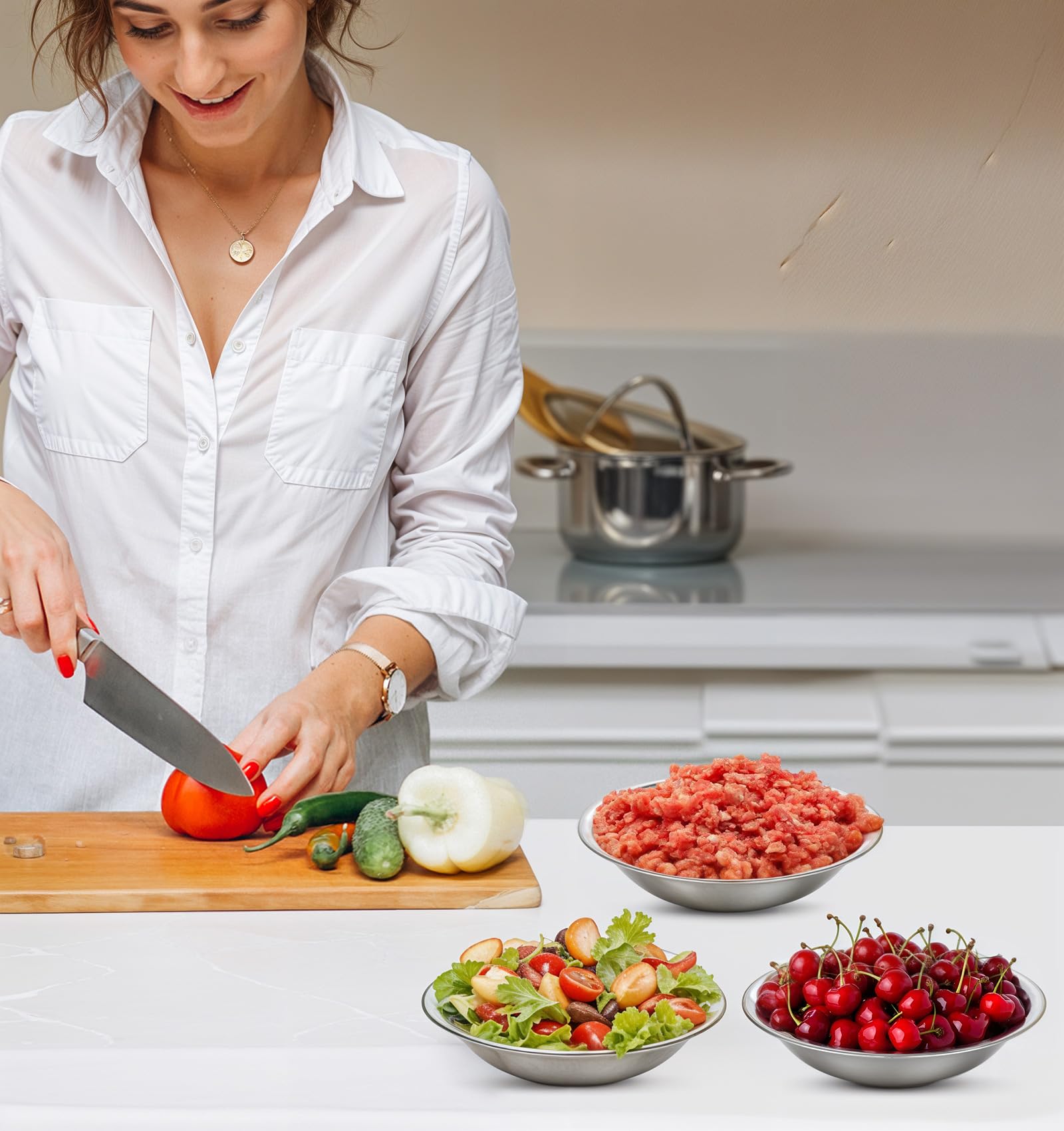 HOFURME 12 Pack Small Stainless Steel Bowls, 7.08 Inch Wide Kitchen Metal Bowl with Flat Base, Prep Bowls For Meal Prep, Cooking, Serving, Baking - Image 5