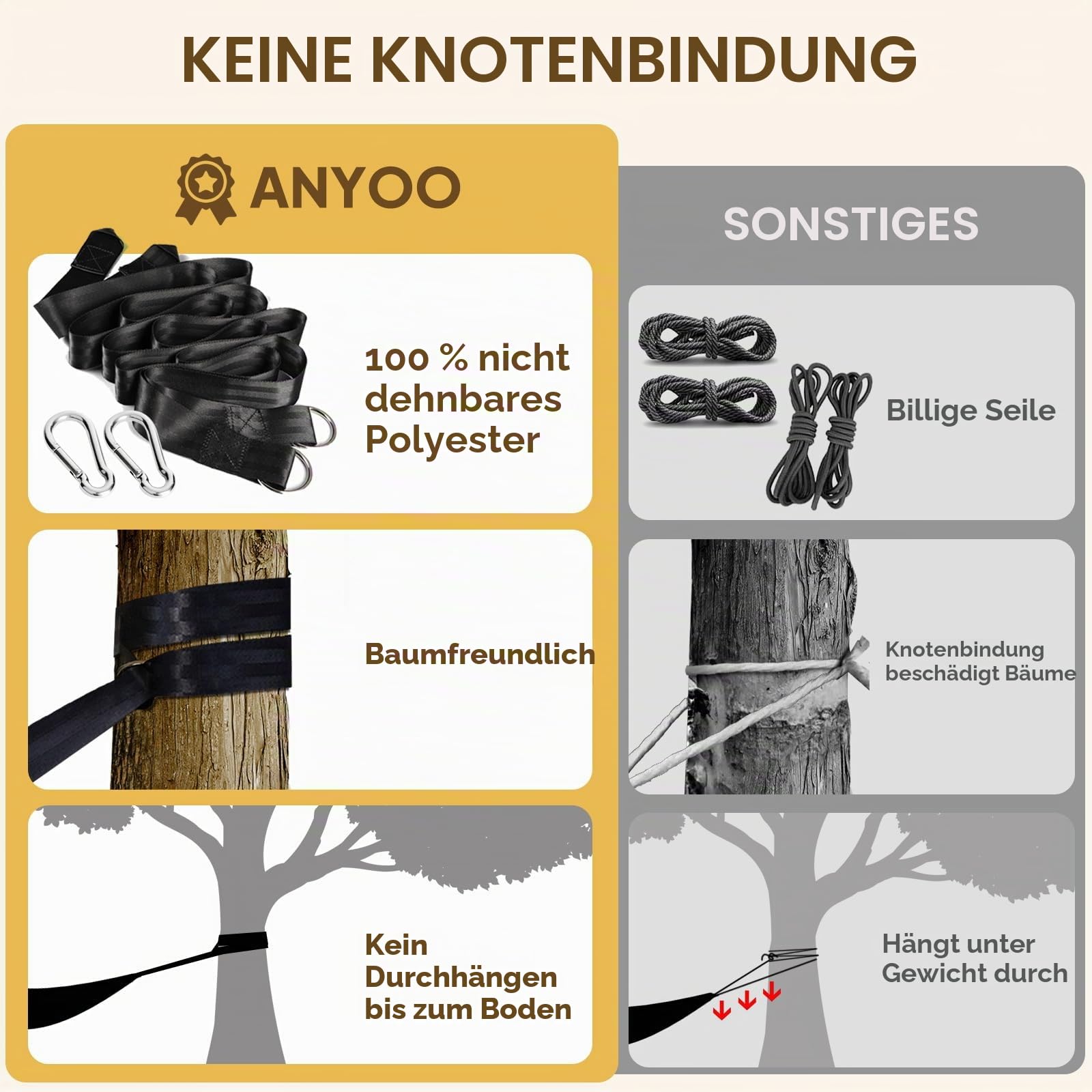 ANYOO Hängematte Outdoor Baumwolle Bequemer Stoff mit Baumfreundlichen Gurten zum Aufhängen, Robuste Tragbare Hängematte mit Reisetasche für Garten, Indoor, Balkon, Terrasse, Camping