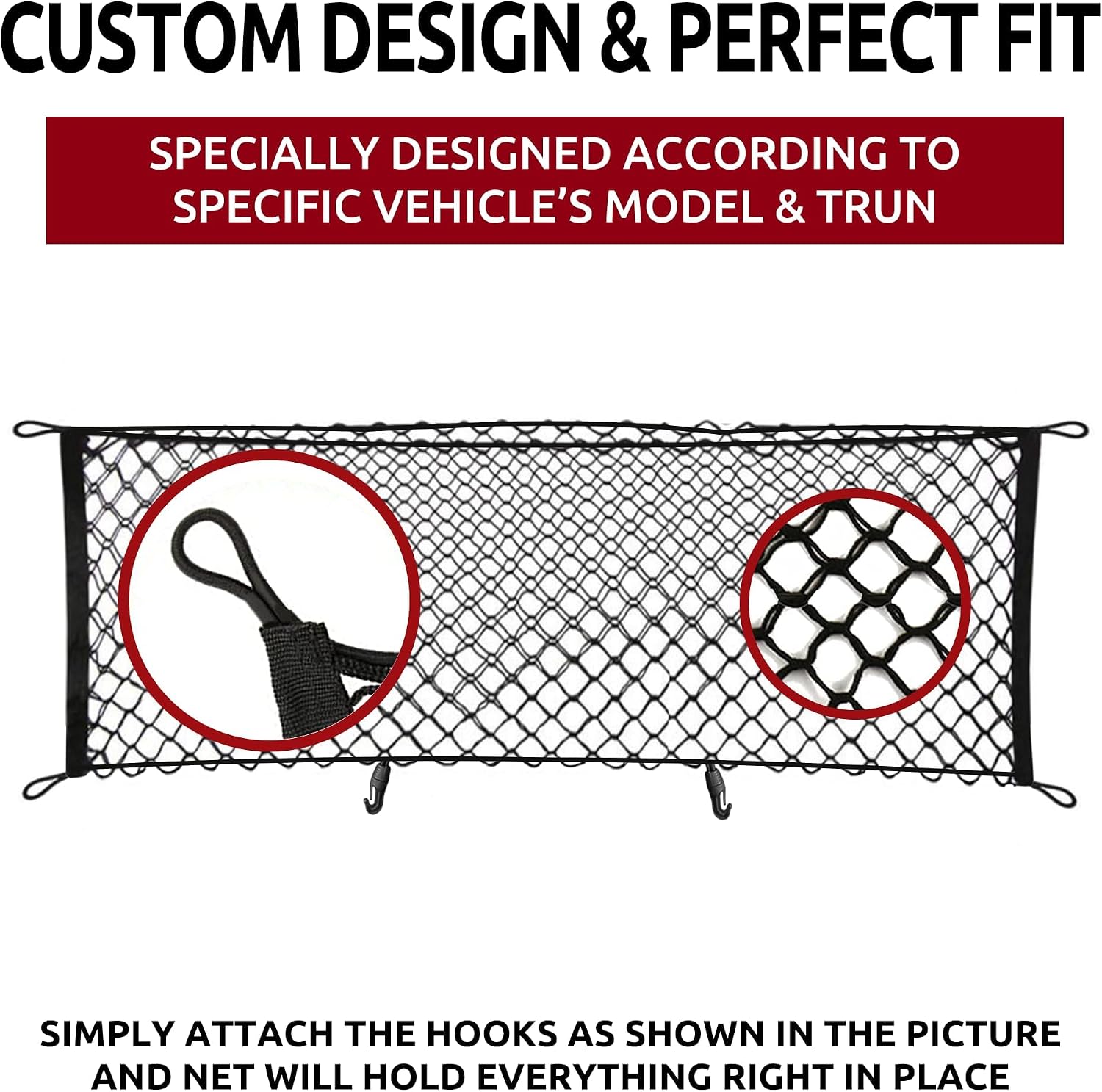 Envelope Style Elastic Trunk Mesh Cargo Net for Ford Edge SE SEL ST Titanium 2016-2024 - Premium Trunk Organizers and Storage - Luggage Net for SUV - Best Car Organizer for Ford Edge