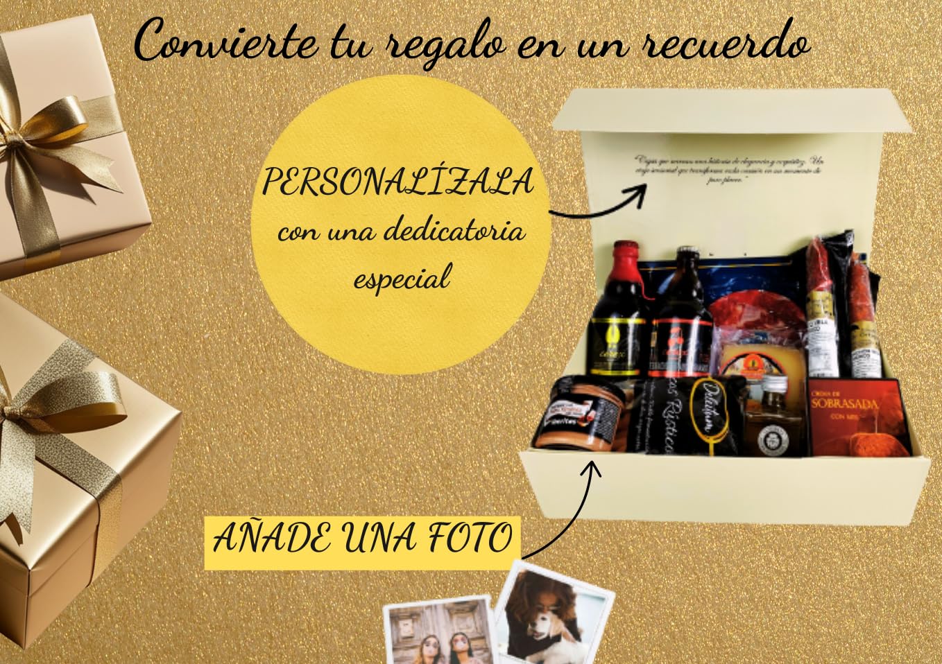 DON GOURMET, Cesta Gourmet para Regalar, Cesta Navidad, Personalizable Queso curado, jamón ibérico, lote embutidos ibéricos, aceite de oliva, patés, pack ibéricos, Regalo Profesor.