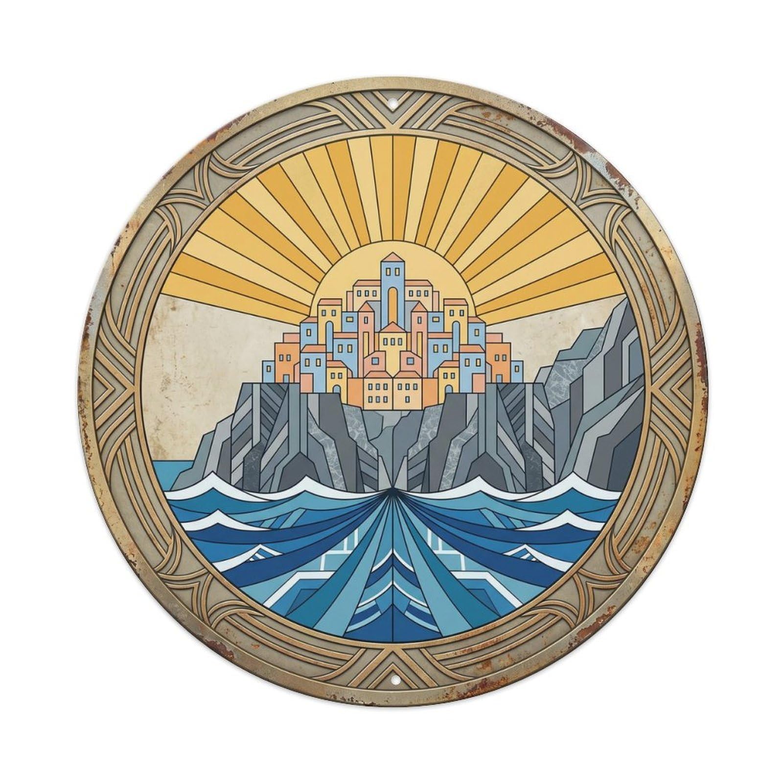 Amalfi Radiant Coast Travel Metal Tin Sign Plaque Wall Decor for Cafe, Club, Garden Round Metal Poster 8x8Inch