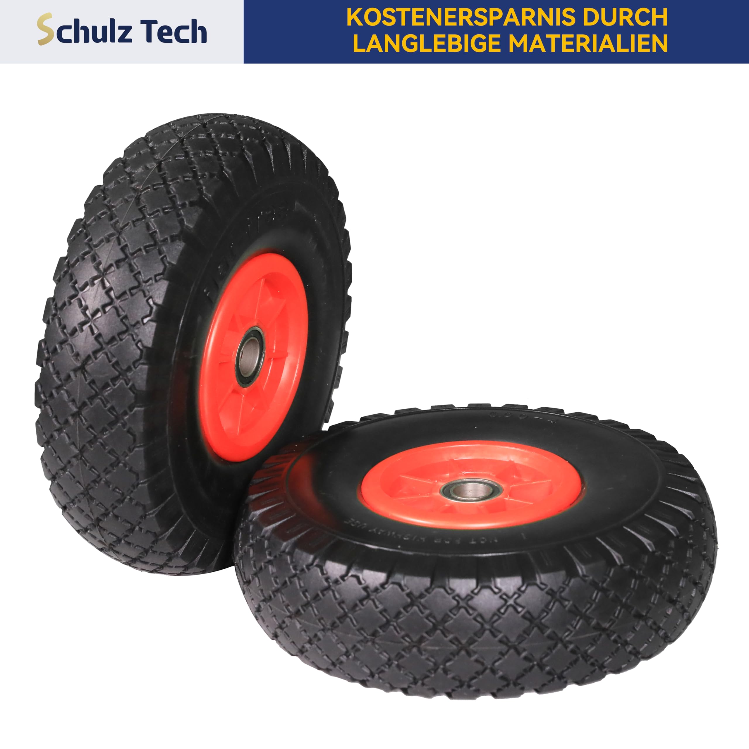 Lot de 2 roues de diable - Pneus en caoutchouc plein anti-crevaison - 3.00-4 / Ø260 x 85 mm - Diamètre du moyeu : 20 mm - Longueur du moyeu : 60 mm - Pneus en polyuréthane (noir)