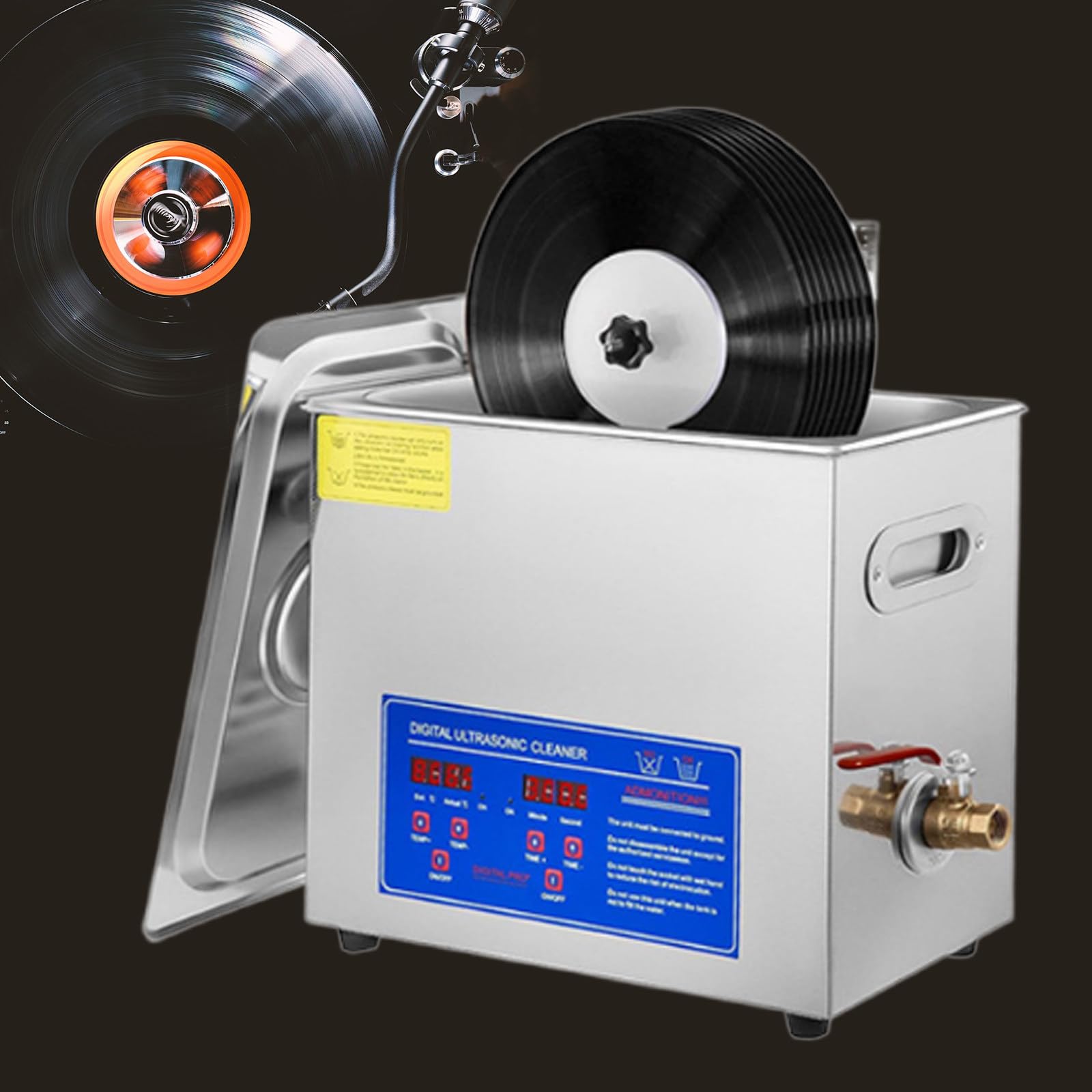 Limpiador de Discos ultrasónico Máquina de Limpieza de Discos de Vinilo Limpiador de Vinilo de Acero Inoxidable de 6,5 L Limpiador de Vinilo de 380 W Máquina de Limpieza de Discos