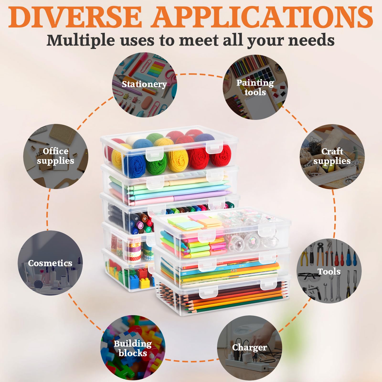 Boîtes de Rangement Pour Les Crayons, Boite Rangement Transparente Pour Crayons Avec Couvercle Imperméable, Empilable, Boite Rangement Plastique Pour Papeterie,Documents,Stylos,Photos (L)