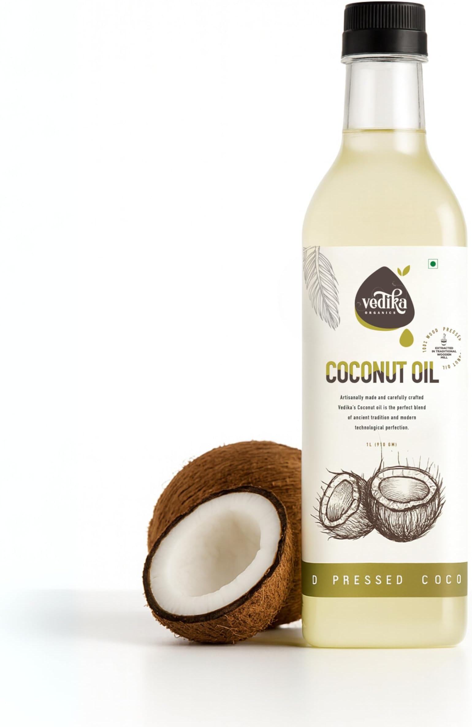 - Extra Virgin Coconut Oil - Cold Pressed, Organic Wood Pressed Coconut Oil for Hair Growth Men & Women, Edible Cooking Oil, Baby Hair, Massage Oil, For Face & Skin (1 Litre)