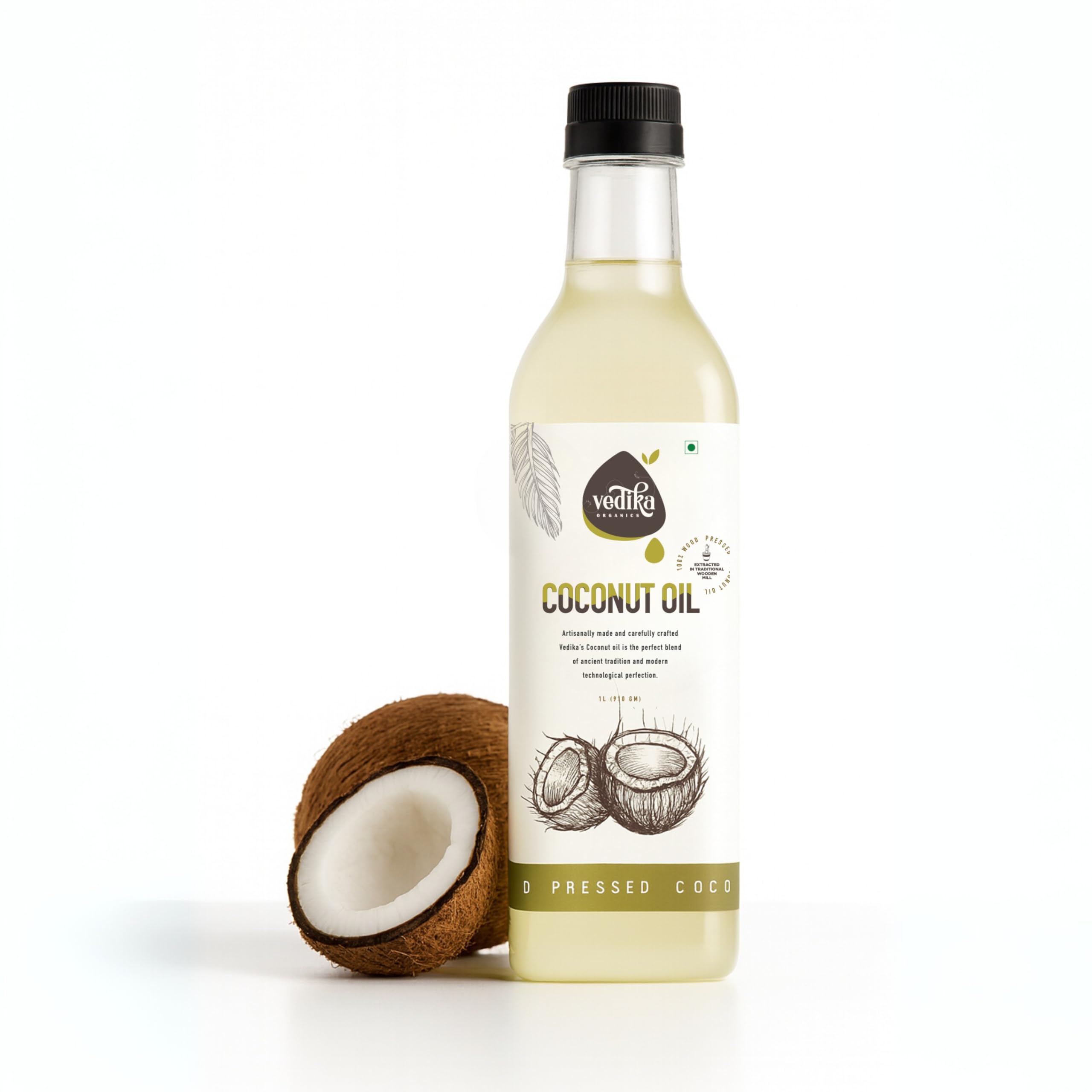 Extra Virgin Coconut Oil - Cold Pressed, Organic Wood Pressed Coconut Oil for Hair Growth Men & Women, Edible Cooking Oil, Baby Hair, Massage Oil, For Face & Skin (1 Litre)