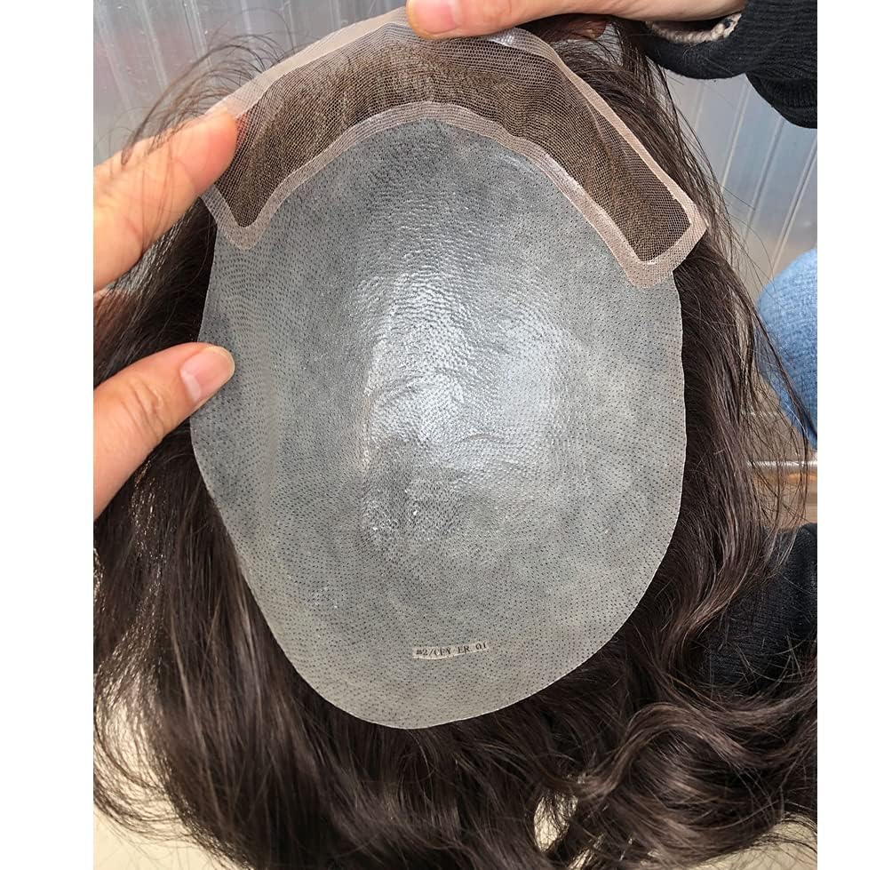 Miniatura 3 de Toupee para hombres 100% cabello humano europeo suizo frente encaje frontal natural piezas de cabello 0.003 in piel fina PU V-looped sistema de