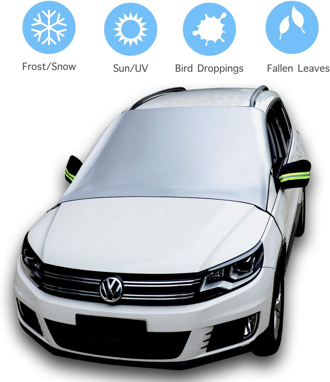 SURDOCA Car Windshield Cover, Car Frost Cover, [4 Strap & Hook] Reversible Windshield Cover, [Mirror Covers] Car Windscreen Cover, Fit With Car and SUV, Car Screen Frost Cover (Large, 72 x 45 inch)