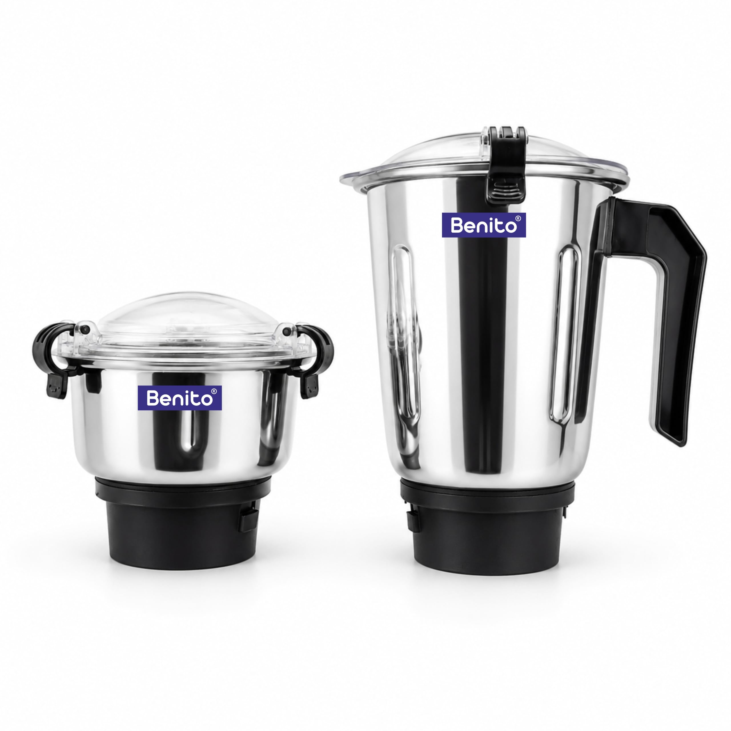 Benito Sonic Stainless Steel Jar Set (500 & 1200ml) for Mixer Grinder – Compatible with 4-Teeth Coupler & Dual Locking System