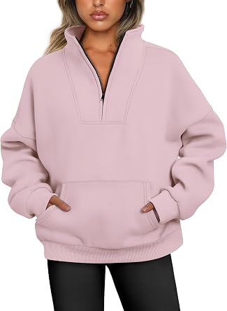 Jhsnjnr Women's Half Zip Sweat Jacket with Fleece Lined Autumn Zip Stand-Up Collar Oversized Sweatshirt without Hood