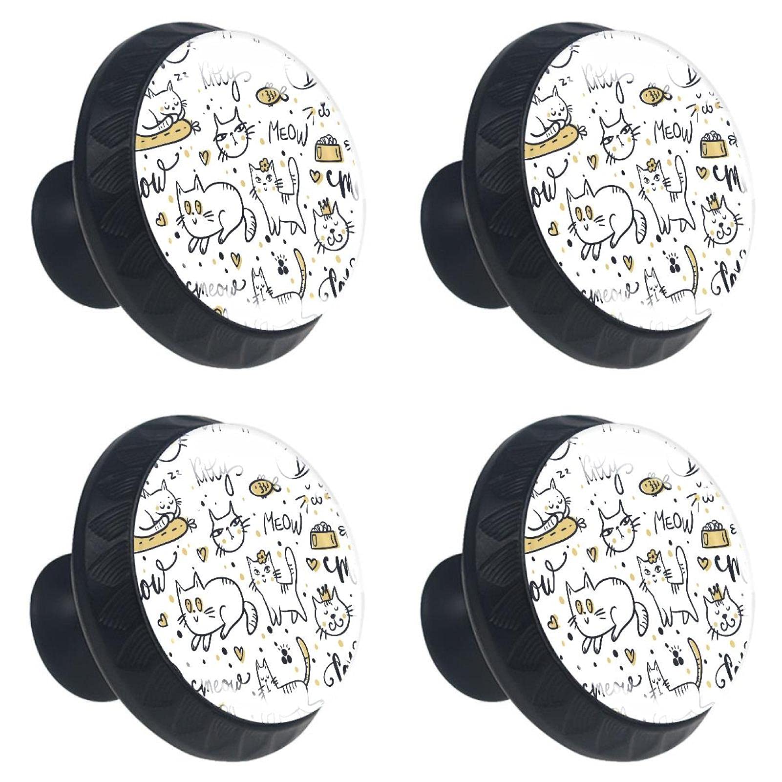 Poignées de tiroir chat blanc : lot de 4 boutons de meuble avec vis pour maison