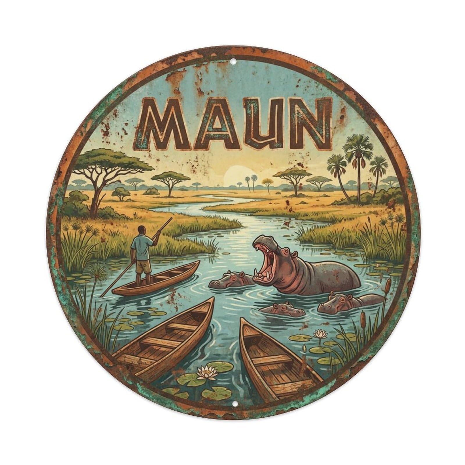 Travel Retro Botswana Maun Vintage Metal Tin Sign Plaque Wall Decor for Cafe, Club Bar, Office, Garden Metal Poster 8x8Inch