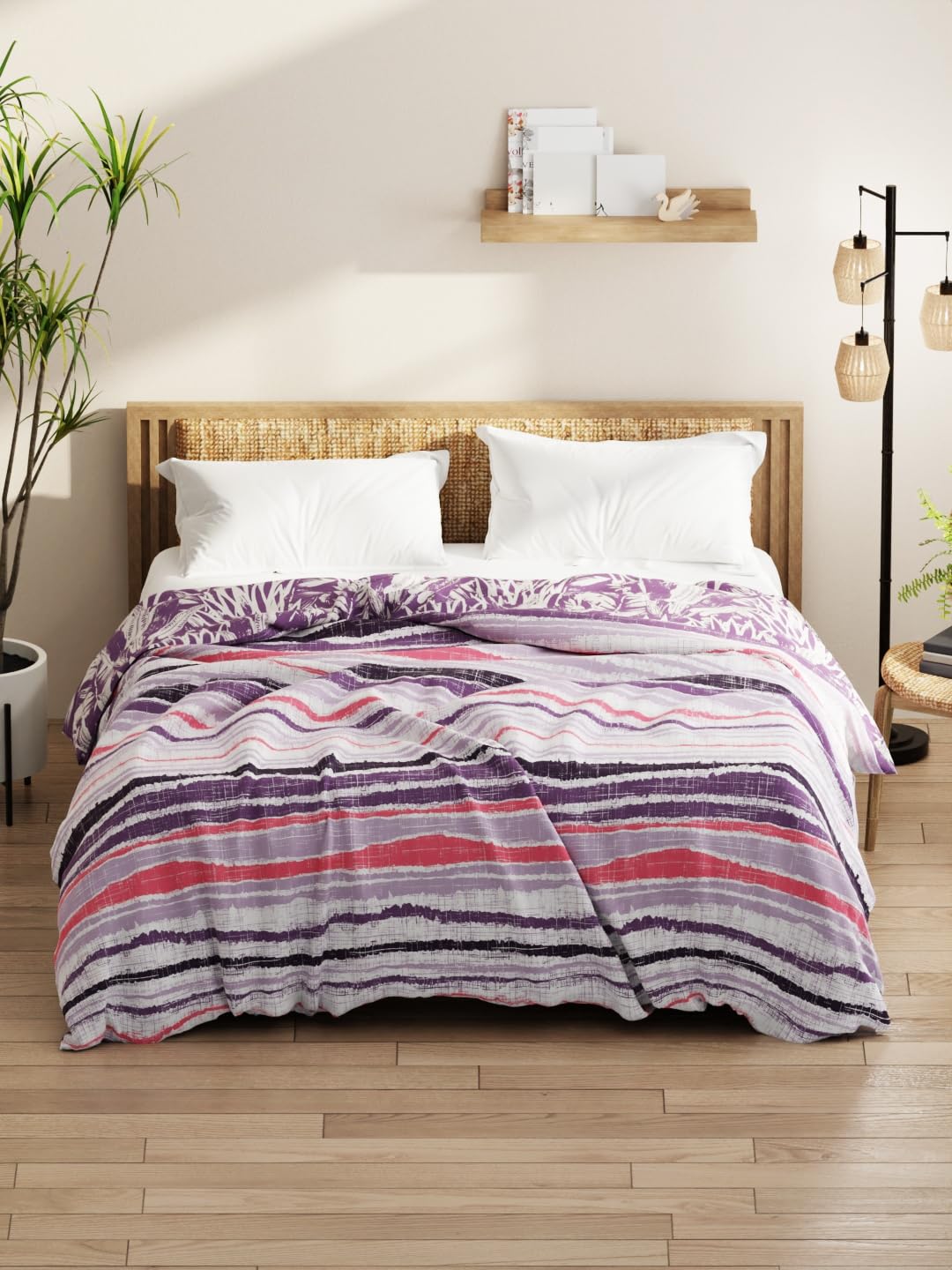 KOPA Super Soft Microfiber Comforter for All Weather -1pc Double Size (Classic Cotton Feel) | 120 GSM l Reversible Comforter | All Weather Comforter, AC Comforter Double Bed Abstract-Lilac-image-2