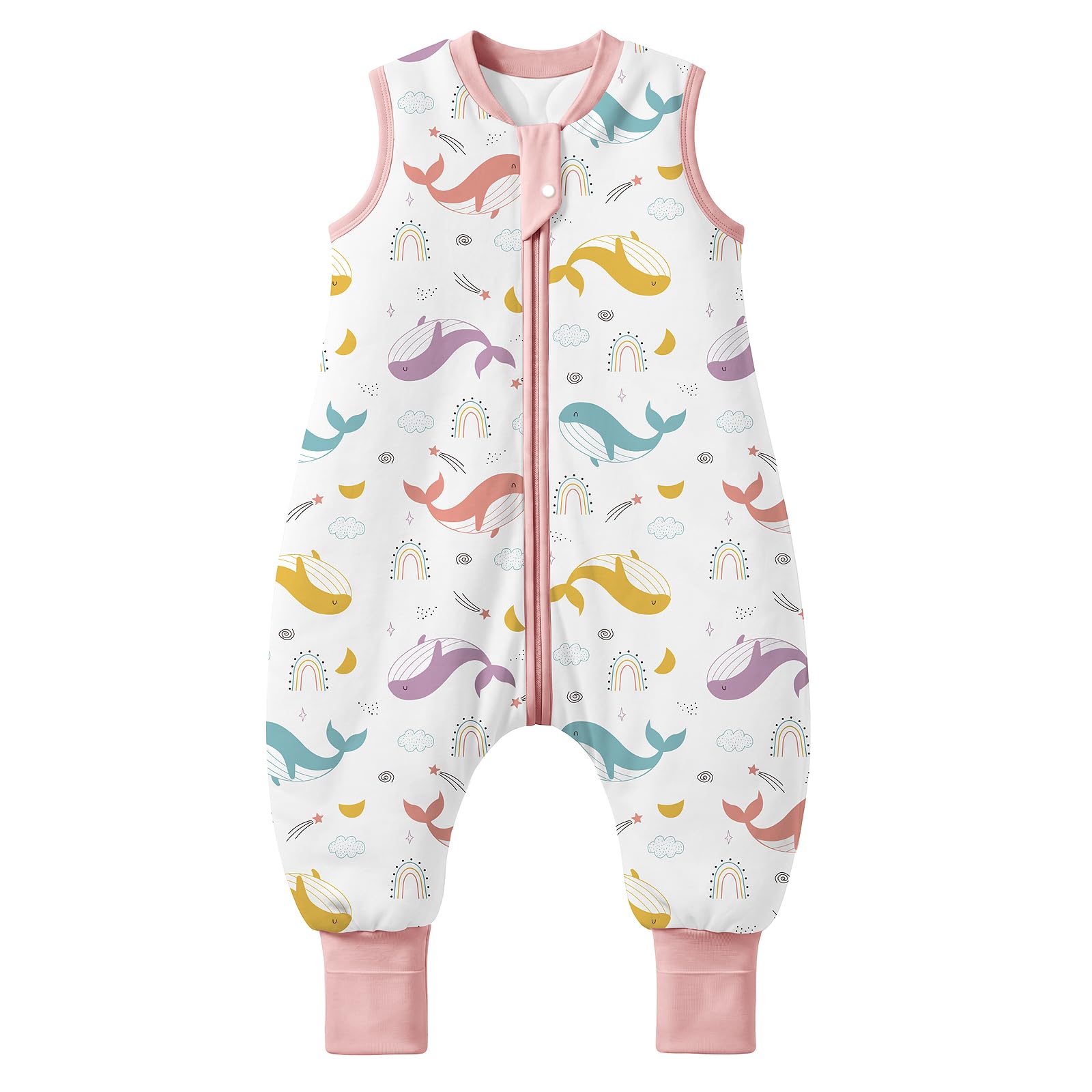 MIKAFEN Sacco Nanna con Gambe per Bambini 2,5 Tog,con Piedini,4-5 anni | 100% Cotone, Invernale, Cerniera Bidirezionale Sicura, Senza Maniche,Lavabile In Lavatrice, Balena arcobaleno