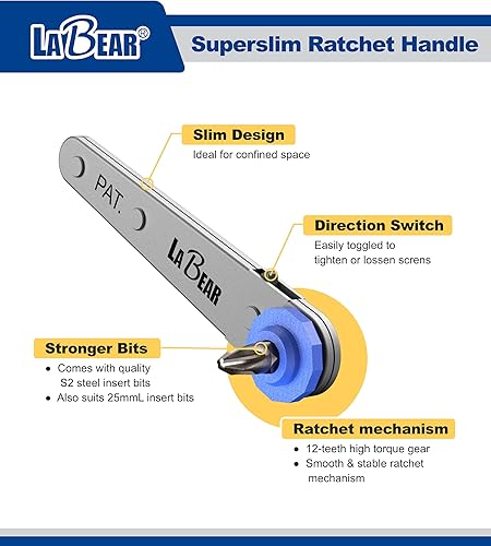 Miniatura 4 de LABEAR Juego de llaves de trinquete de perfil ultra bajo con accionamiento de 12 piezas, acero al cromo vanadio
