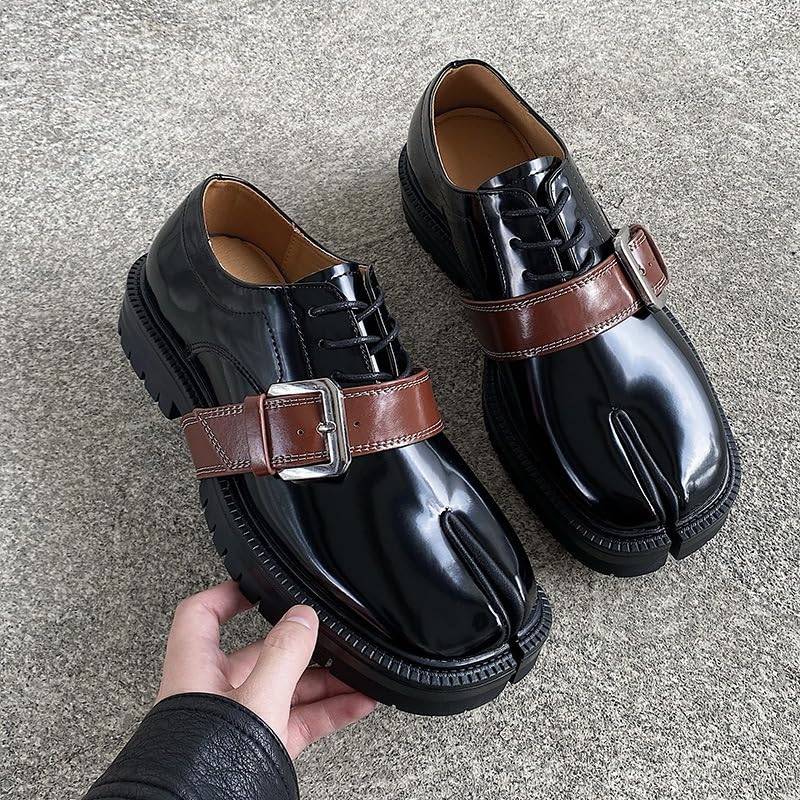 ZQW Tabi Shoes for Women Men Patent Leather British Loafers Buckle Lace-Up Slip-On Split-Toe Shoes for Fashion Streetwear2