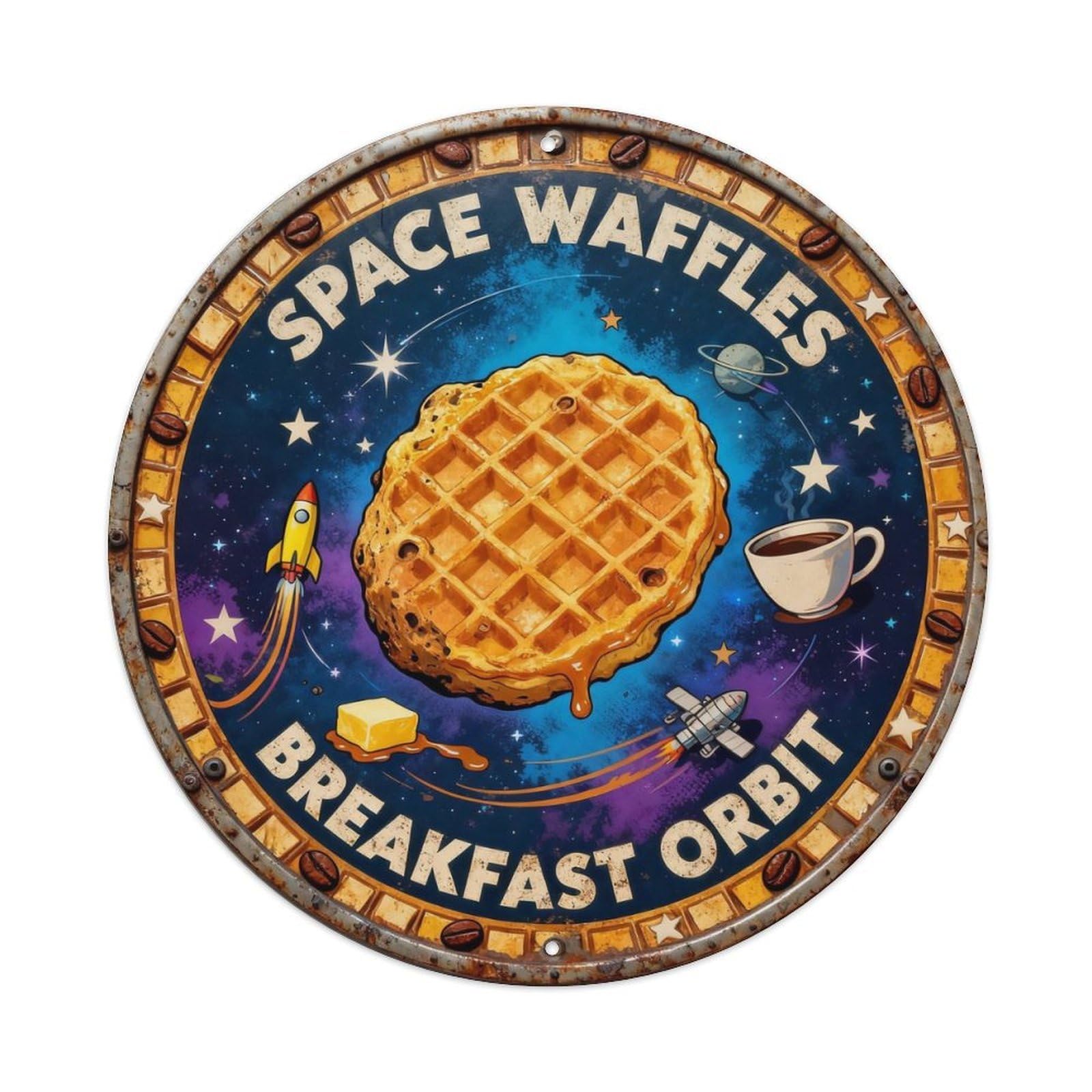 Space Waffles Sign Metal Tin Sign Plaque