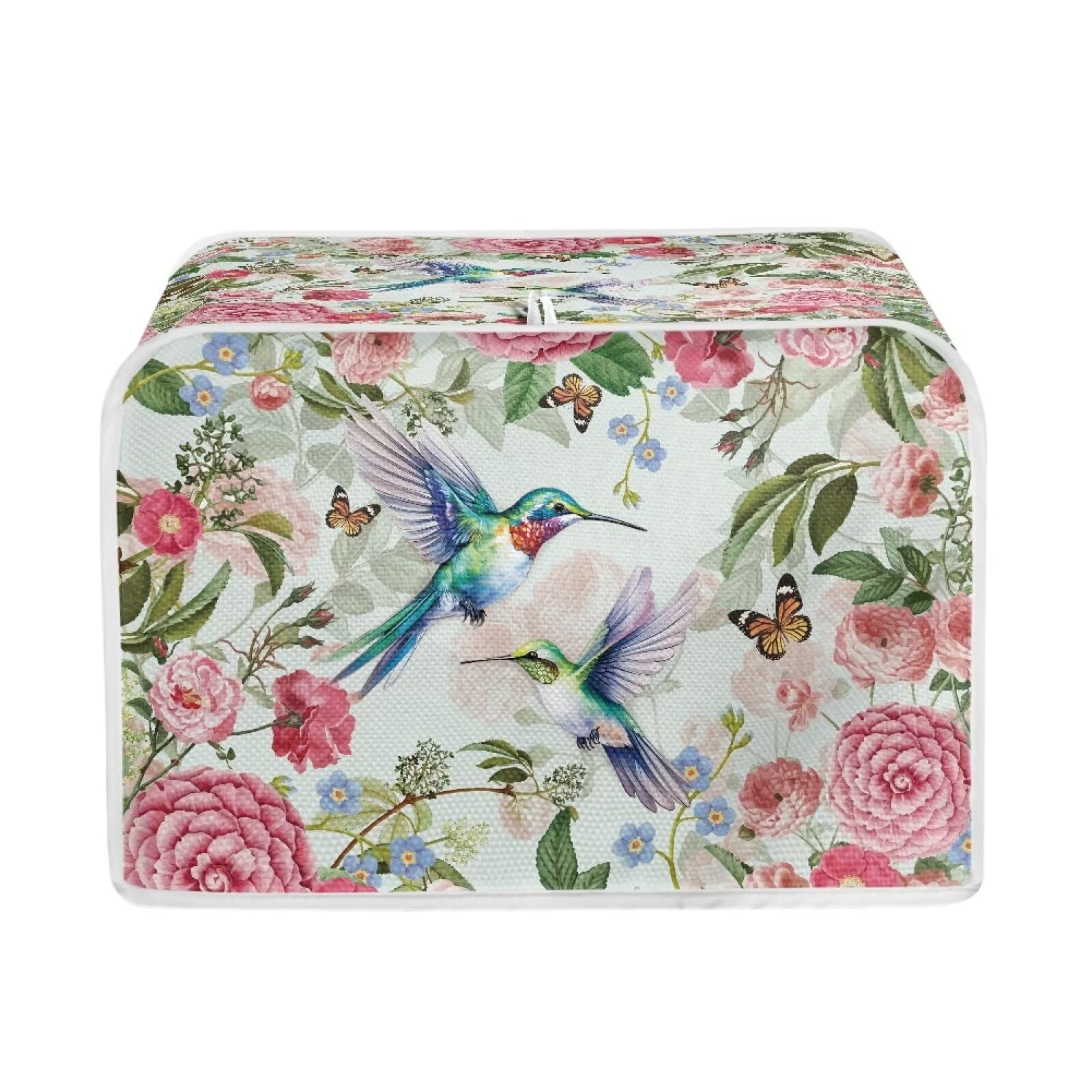 Talayituse Hummingbird Butterfly Flower Print 2 Slice Toaster Covers Dust Protection Bread Maker Oven Cloth Kitchen Accessories Washable Appliance Cover With Handle