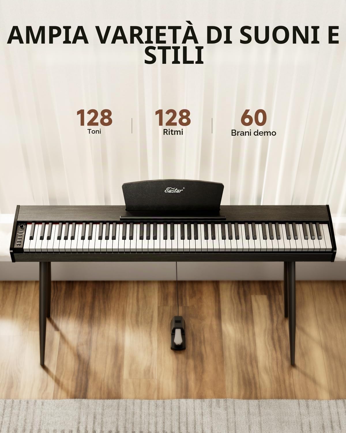 Eastar EUP-80 Pianoforte Digitale 88 Tastiera Velocità-Sensibili Chiave, Tastiera Pianoforte Elettrica Full-Size per Principianti, Tastiera Verticale Pianoforte Bundle Musica Stand, Pedale e Cuffie