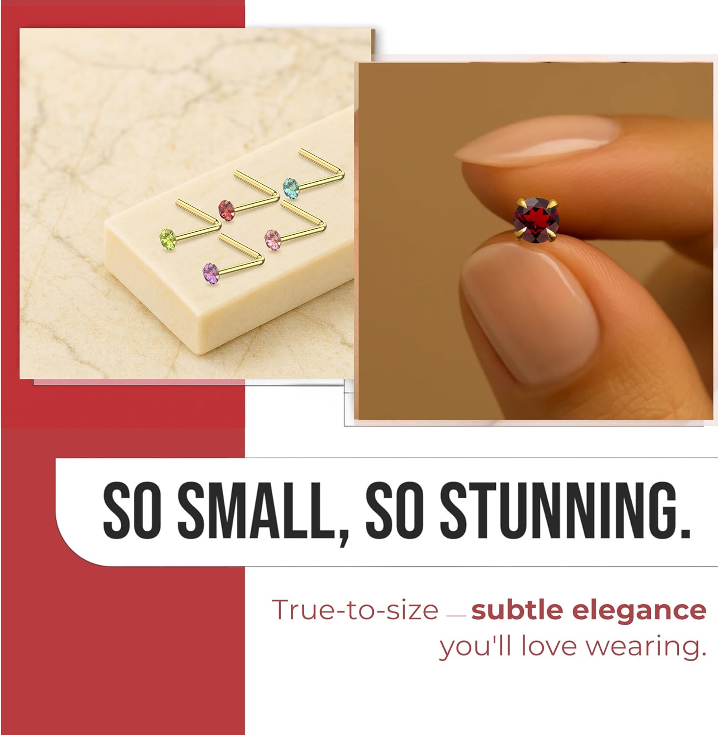 Garnet, Peridot, Amethyst, Blue Topaz Natural Gemstone 9K Solid Yellow Gold 22 Gauge L Shape Nose Pin - L Bend Nose Stud - Tiny Nose Ring - Gold Nose Piercing Body Jewelry