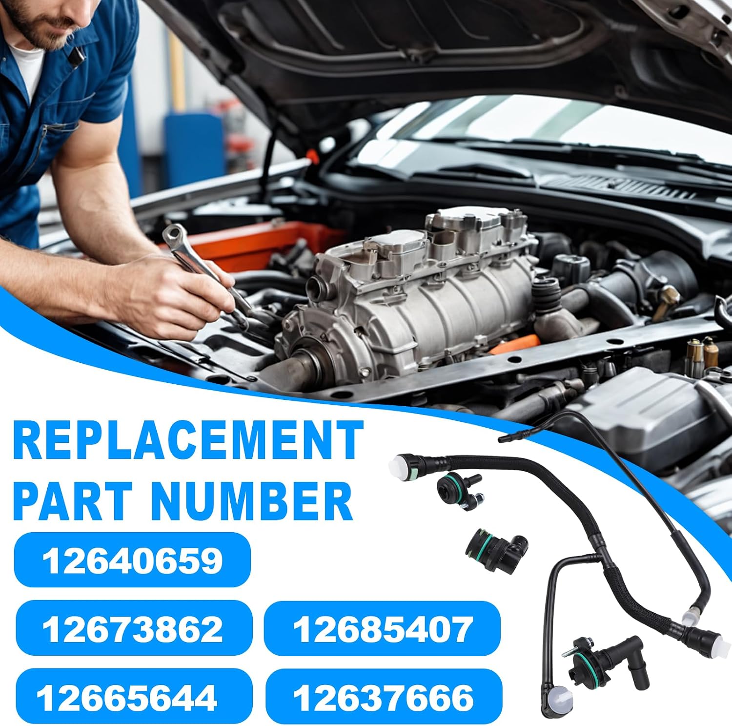 5pcs PCV Valve & Tube Repair Kit Compatible with Chevrolet Chevy Cruze Trax Malibu 1.4L 4-Cylinder 2016 2017 2018 2019 2020 2021 2022 2023 2024 Replace 12673862 12640659 12637666 12665644 12685407