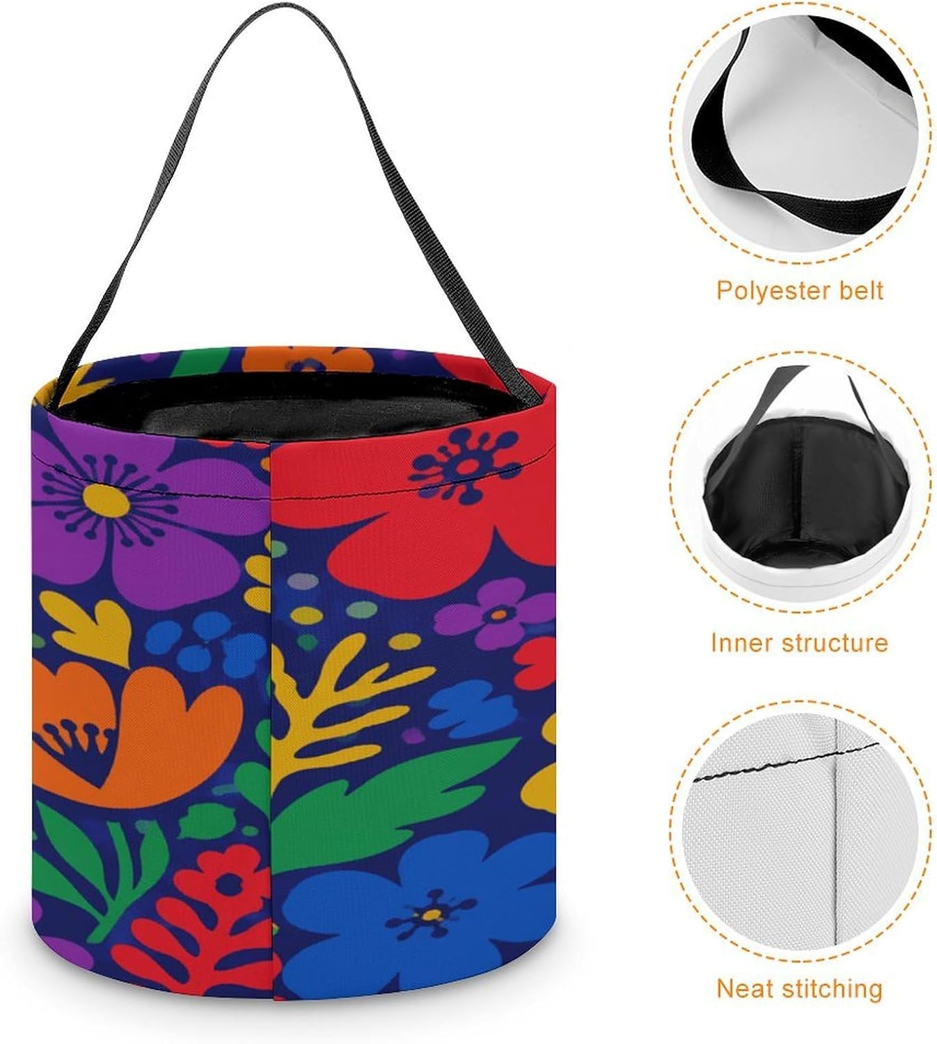 Flower Leaves Halloween Trick Or Treat Bucket Candy Tote Hand‑held Pouch for Cosplay Theme Party Gift Storage image 4