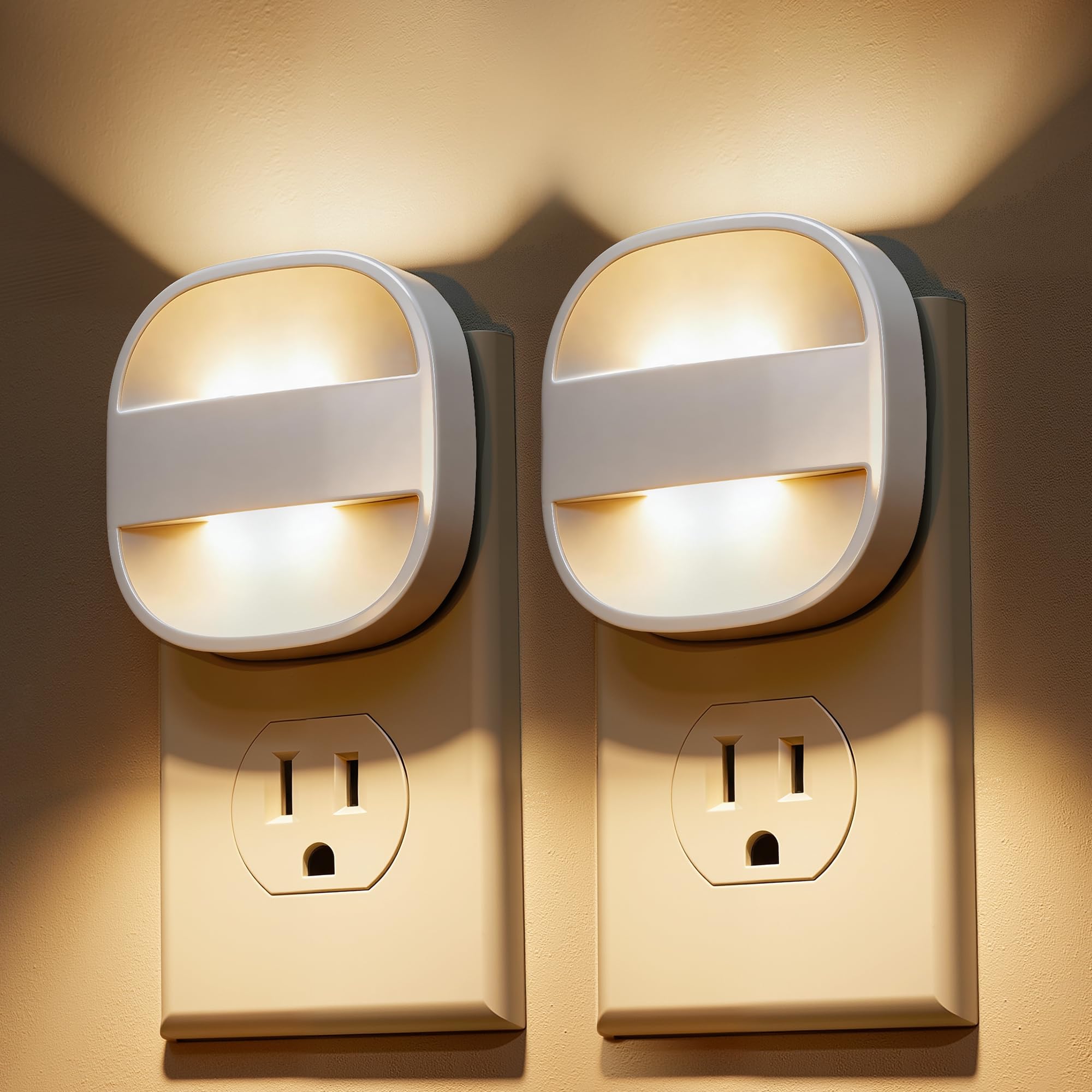 L LOHAS – Lot de 2 veilleuses pliables à brancher au mur avec session du crépuscule à l'aube, 2 niveaux de luminosité, veilleuse idéale pour salle de bain, couloir