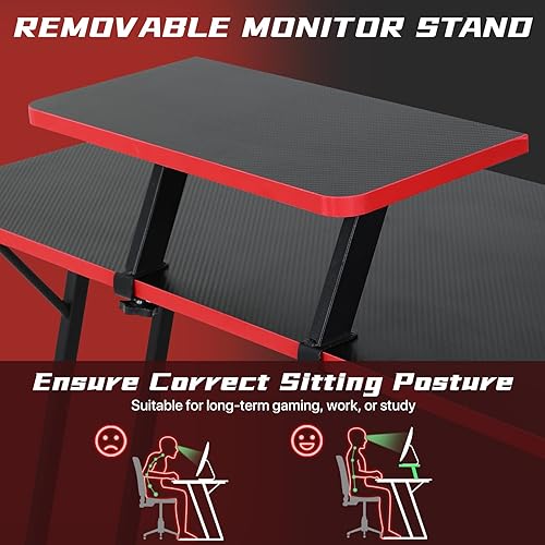 Miniatura 4 de HKLGorg Escritorio en forma de L, escritorio para computadora de 50.4 pulgadas, mesa de juegos con soporte para monitor, escritorio de esquina con