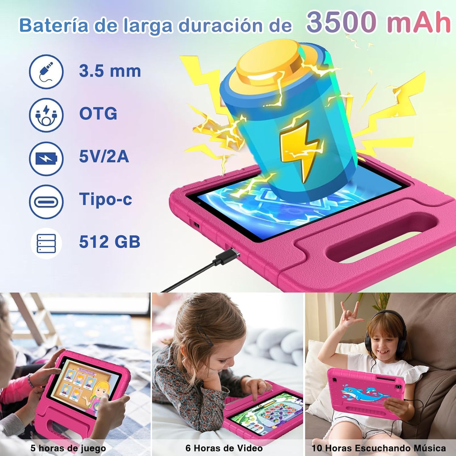 Tablet para Niños 7 Pulgadas,Android Niños Tablet, 10GB RAM + 64GB ROM/TF 512GB, Kids Educativos | Control Parental | Octa-Core 1.8GHz | 5G WiFi 6 | Cámara Dual | BT5.0,con Funda EVA Rojo
