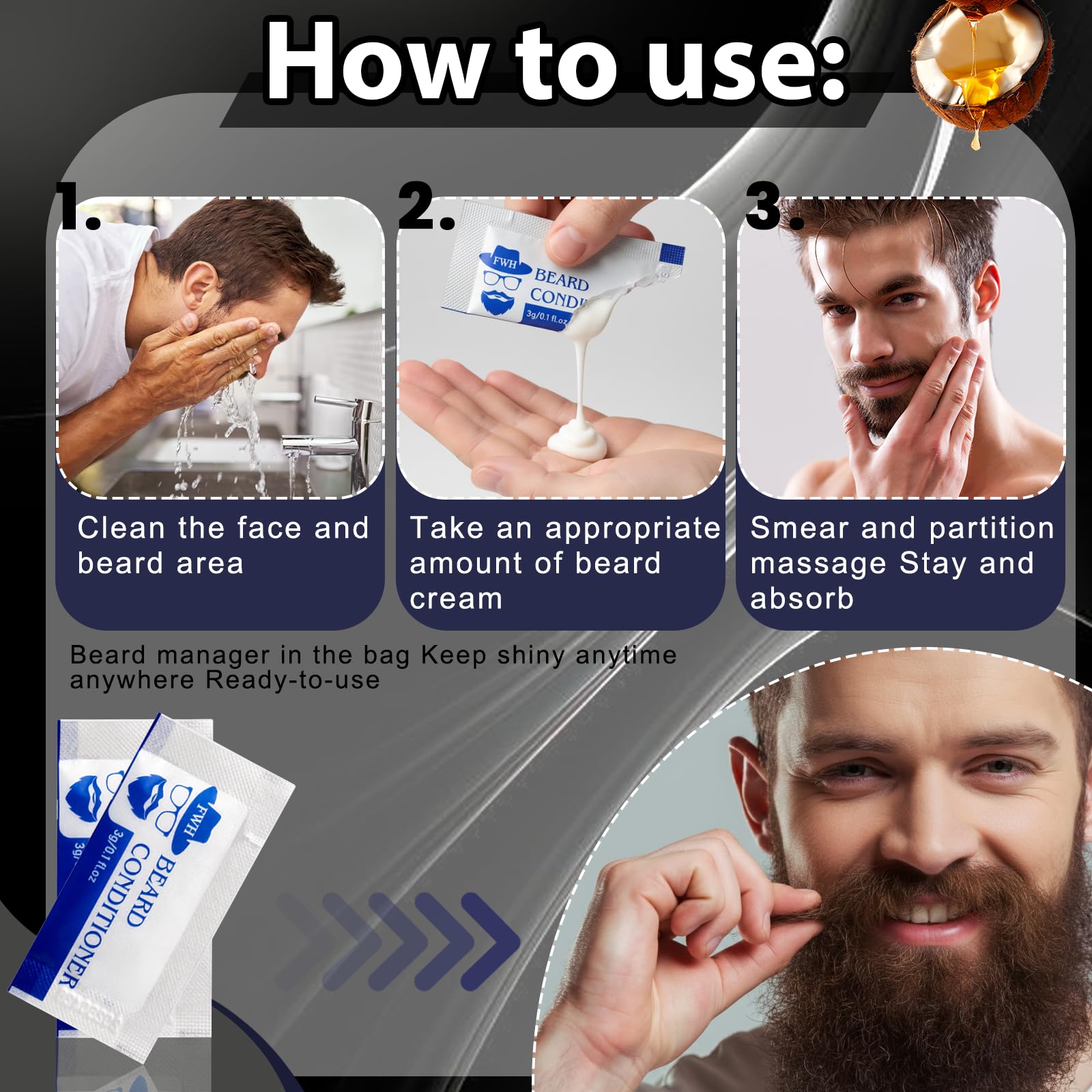3gx10 Baume àbarbe,Hydratant Barbe,Baume moustache Homme adoucissant,Soin moustache,protecteur contre les démangeaisons et l'inconfor,Rend la barbe douce et lisse sans frisottis