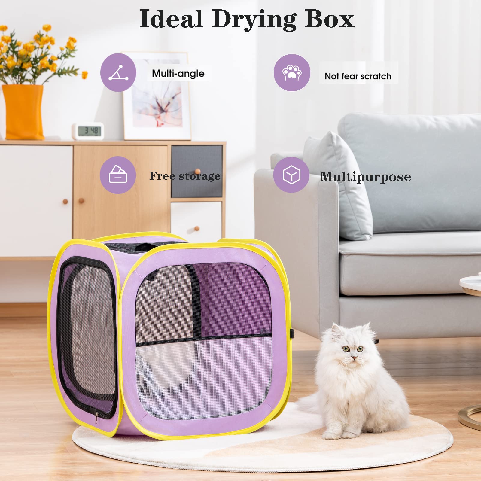 Pet Drying Box, Drying Room for Cats and Dogs Multifunctional Collapsible Box for Cats and Small and Medium Dogs (L, Purple) - Image 2