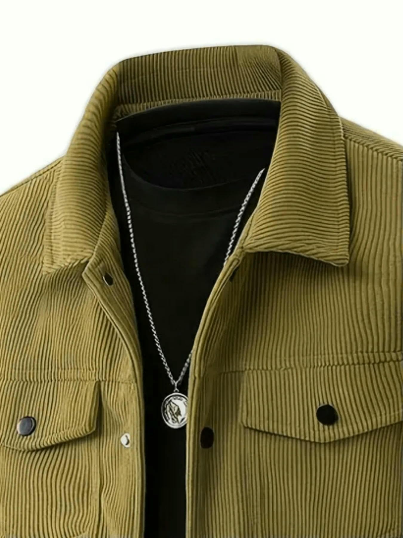 Męska kurtka sztruksowa w stylu vintage jesienno-zimowa odzież wierzchnia uliczna na co dzień zapinana na guziki ciepła kurtka z długim rękawem płaszcz z wieloma kieszeniami