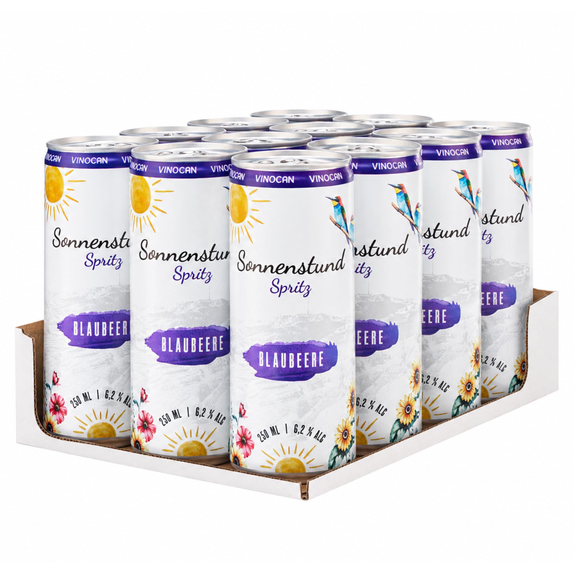 Sonnenstund Spritz Blaubeere - fruchtig leicht & erfrischend - Aperitif mit harmonischem Süße-Säure Spiel, Ready to Drink mit badischer Weinherkunft, 12 x 250 ml Tray