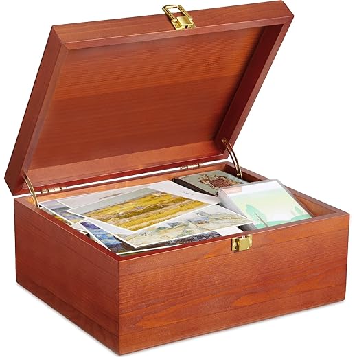 DRASTAR Wooden Keepsake Box, Large Acacia Storage Box with a Hinged Lid, Memory treasure box for Crafts and Photo Storage