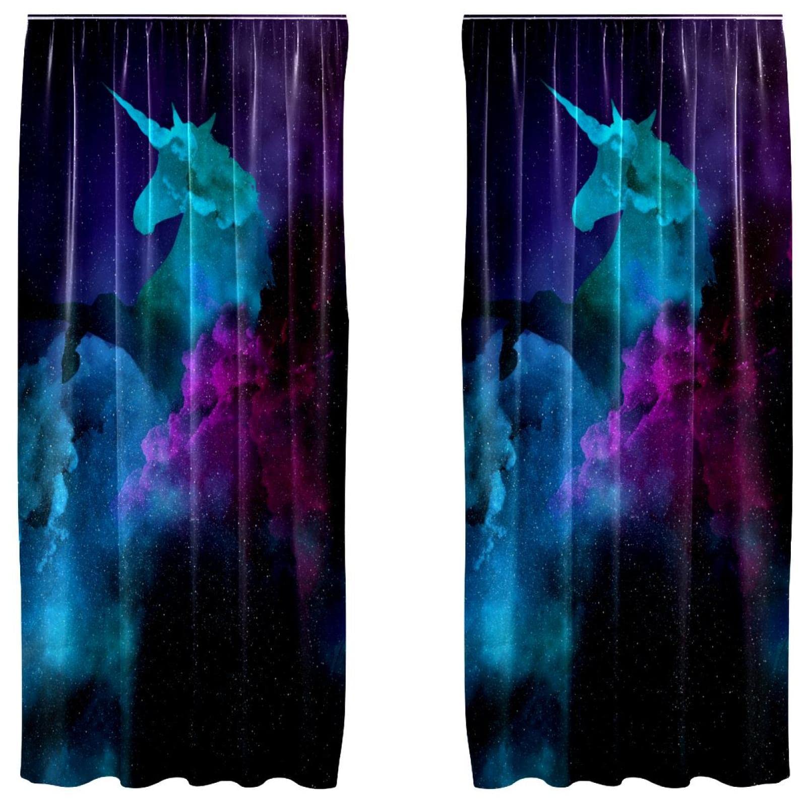 Cortinas decorativas de unicornio ligeras en azul y morado para regular la luz ambiental