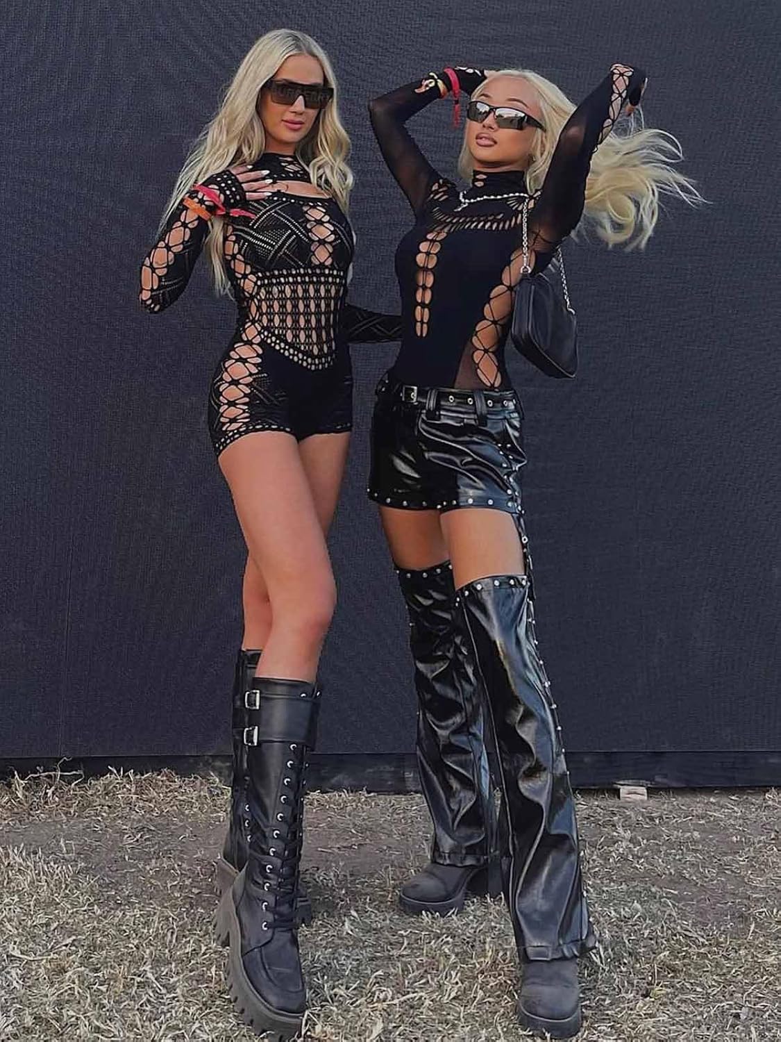 Women's Sexy Cutout Turtleneck Long Sleeve Bodysuit Tops Seamless Mesh Snap Crotch Thong Bodysuits - Image 6