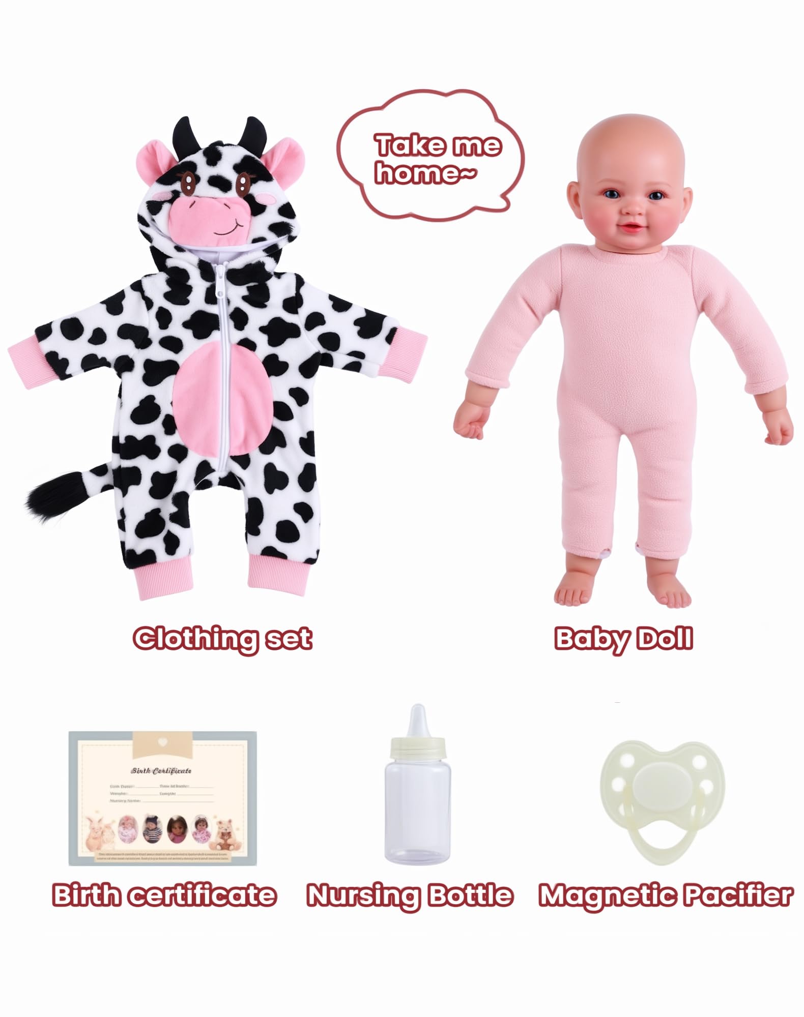 BABESIDE Baby Doll Girl - 17-Inch Soft Body Realistic Baby Doll with Blue Eyes and Cow Outfit Real Life Baby Dolls for 3 4 5 6 7 8 9 Years Girl Birthday Gifts, Pretend Play, Christmas & Collection