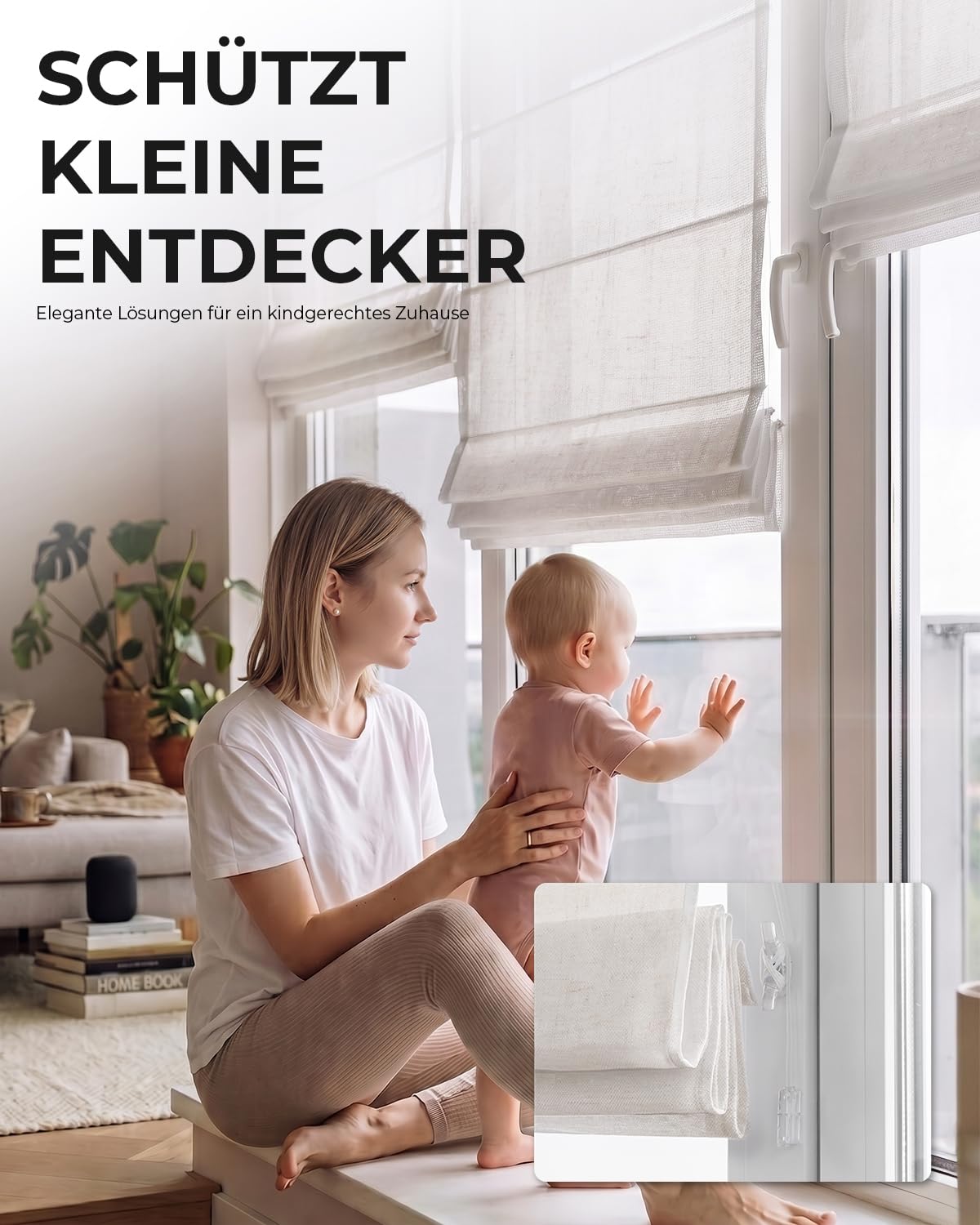Victoria M. Raffrollo ohne Bohren Leinen Faltrollo Klemmfix, B90 x H240cm