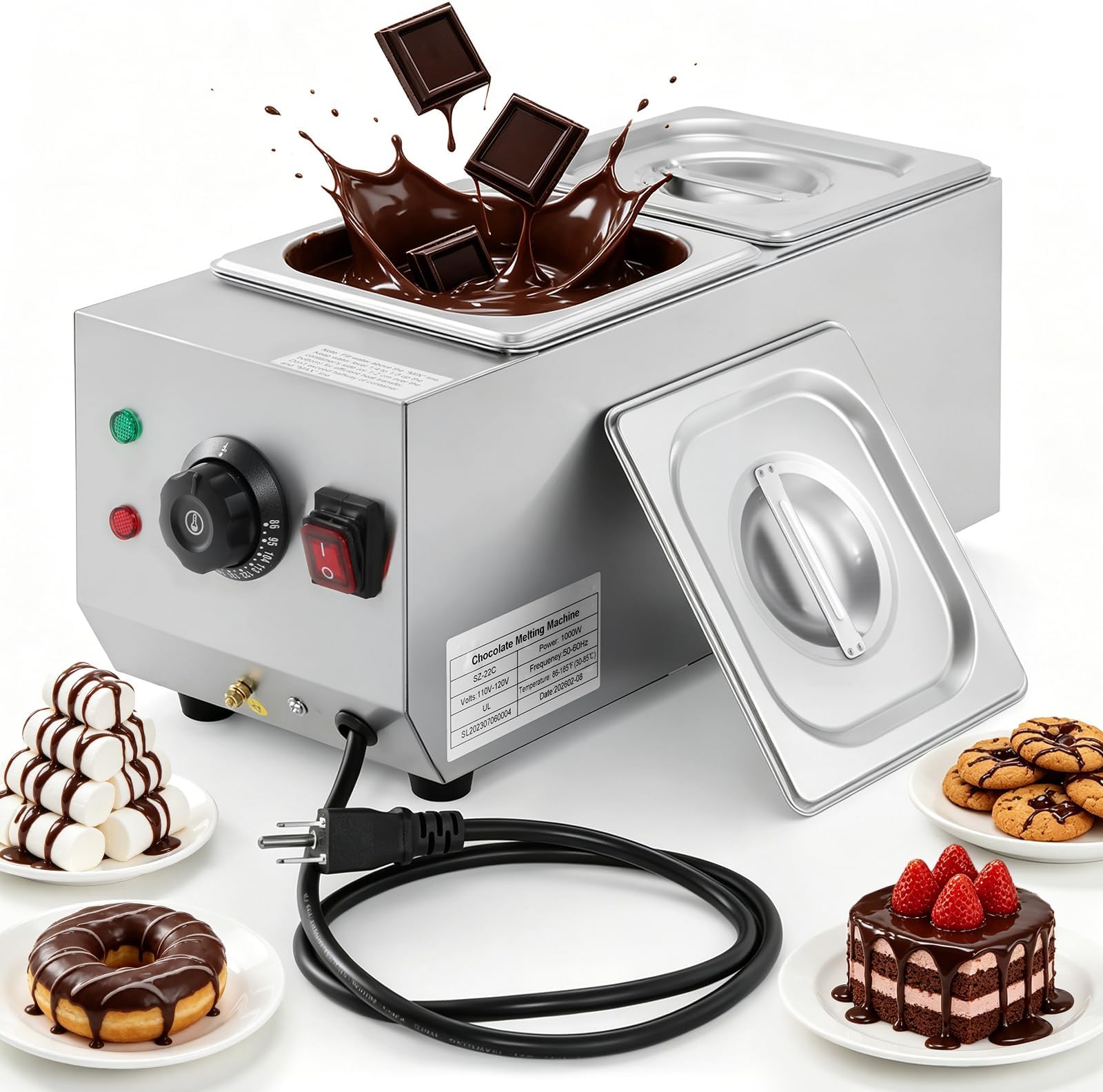 Chocolate Melting Pot 2-Tanks Commercial Chocolate Tempering Machine Chocolate Tempering Pot 1000W Electric Chocolate Melter Pot Chocolate Warmer for Milk Coffee Cheese