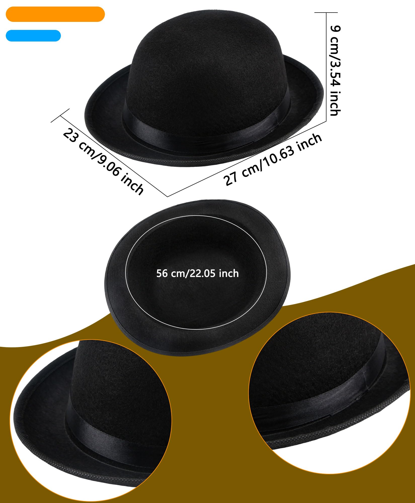 SGBETTER 8 Pcs Kids Black Bowler Hats Derby Bowler Hat Felt Gentleman Hat for Child Cosplay Party Dress Up Costume Accessories