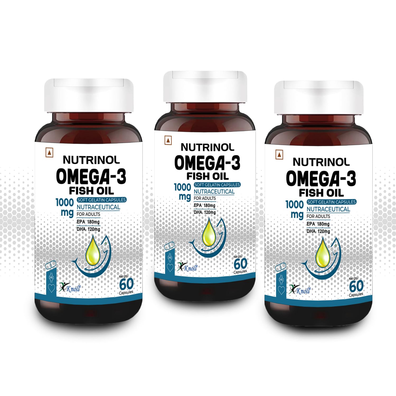 Nutrinol Omega 3 Fish Oil 1000mg for Men and Women Antioxidant & Energy, Stamina & Immunity & Maintains Bone & Joint Health, Fatty Acid, EPA 180mg DHA 120mg (180 Cap) (Bottle) Pack of 3 [BRAND-KNOLL] (B0DG5WNYFX) Amazon Price History, Amazon Price Tracker