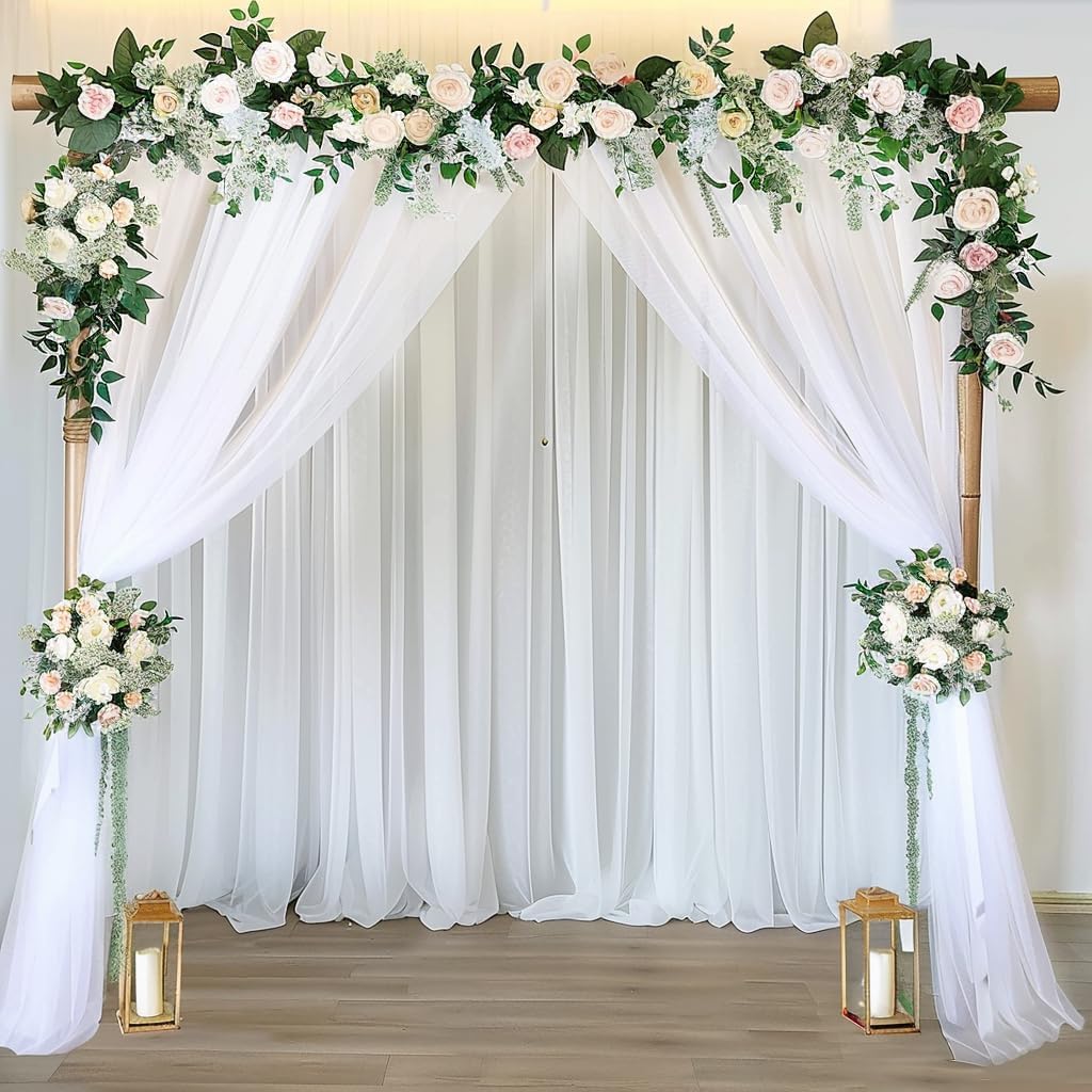 10ft X 10ft White Tulle Backdrop Curtain for Parites, Sheer Backdrop Curtains Fabric Drapes for Wedding Ceremony Arch Party Stage Decorations