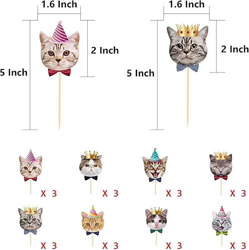 Miniatura 11 de TSJ Cartel de cumpleaños de gato, pancarta de fiesta de cara de gato, decoración de banderines de fiesta temática de gatito para recuerdos de fiesta