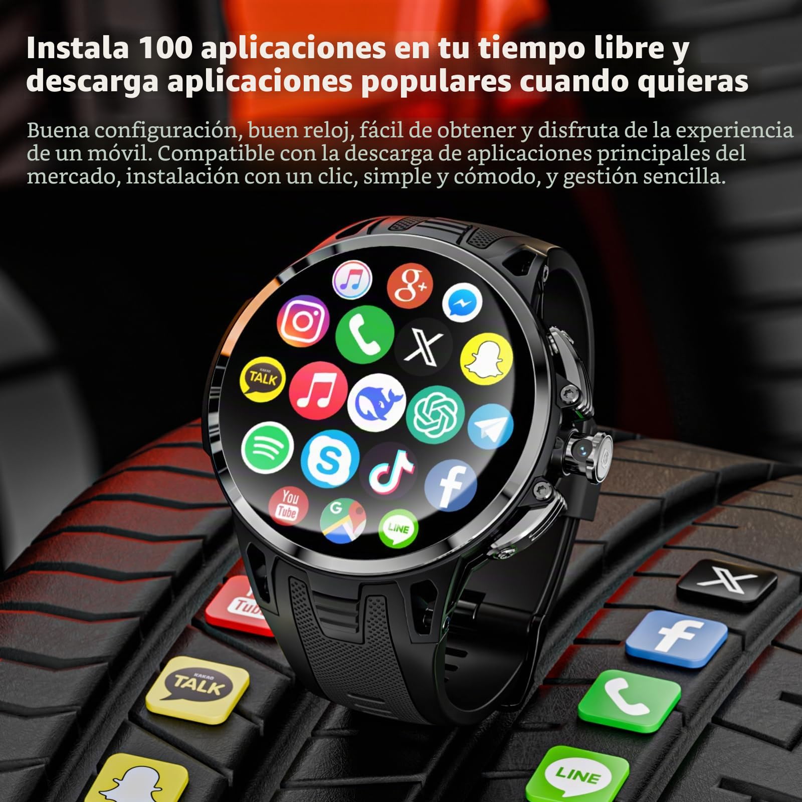 LOKMAT Reloj inteligente Android 4G, pantalla AMOLED de 1,75 pulgadas, 3 GB+32 GB, rastreador de actividad deportiva para hombres y mujeres, con ranura para tarjeta SIM, cámara giratoria, GPS, NFC
